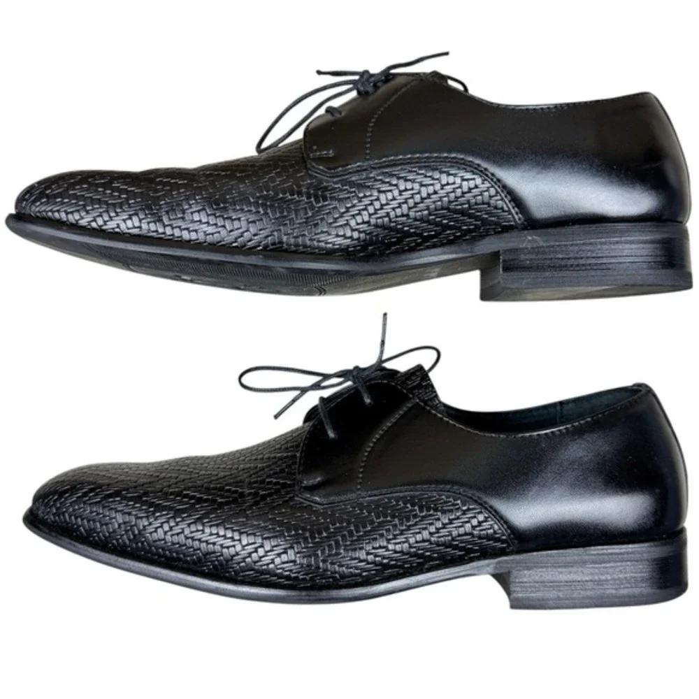 Delli Aldo Mens Size 7.5 Black Woven Texture Derby Dress Business Shoes M3-19157